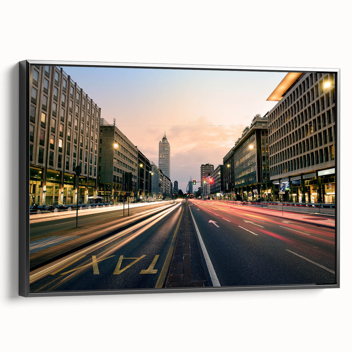 Black and white framed canvas of Milan landscape in vintage poster style, ideal for bedroom decor.
