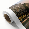 Art Deco style poster of Milan scenery on rolled canvas, featuring muted earth tones.