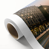 Art Deco style poster of Milan scenery on rolled canvas, featuring muted earth tones.