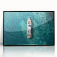 Large abstract wall art of Portofino, Italy, in muted colors on a black framed acrylic, suitable for modern art wall decor.