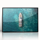 Large abstract wall art of Portofino, Italy, in muted colors on a black framed acrylic, suitable for modern art wall decor.