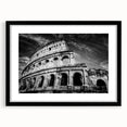 Extra large abstract art print of colorful Rome scenery on textured canvas, framed in black, ideal for living room decor.