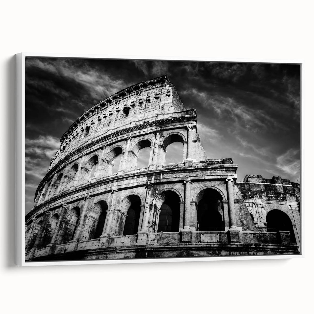 Vintage poster art of a colorful Rome cityscape on extra large framed canvas, suitable for living room decor.