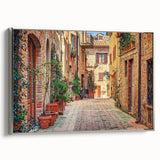 Framed canvas landscape art painting featuring the rolling hills of Tuscany in muted earth tones.
