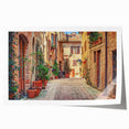 Rolled print of Tuscany landscape with green fields and distant hills, in muted earth tones, ideal for art wall dining room.