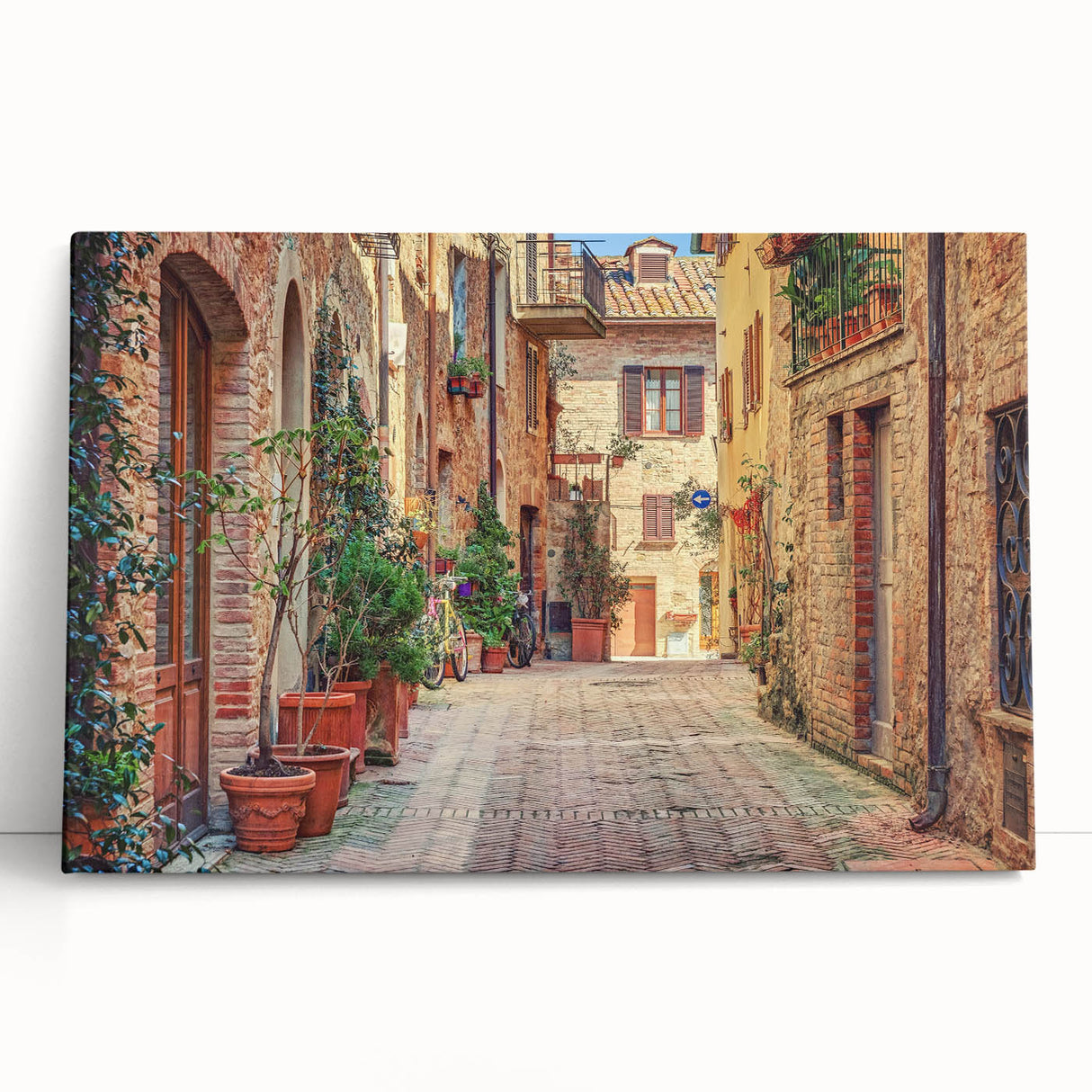 Tuscan landscape in black and white on large stretched canvas, ideal for kitchen wall art.