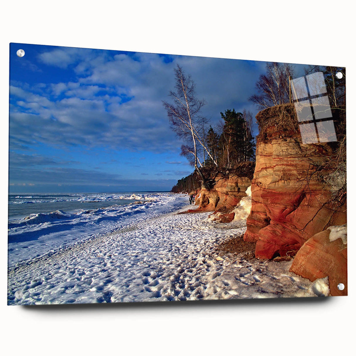 Acrylic print of a large abstract depiction of a European scenery in muted earth tones, ideal for dining room decor.