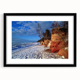 Abstract art print of a colorful European landscape in vibrant hues on a large, textured canvas, ideal for living room decor.