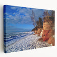 Side view of a stretched canvas depicting a European scenery in Latvia, with lush green tones, ideal for kitchen wall art.
