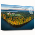 Acrylic print of a European landscape in muted greens and blues, suitable for dining room or bedroom decor.