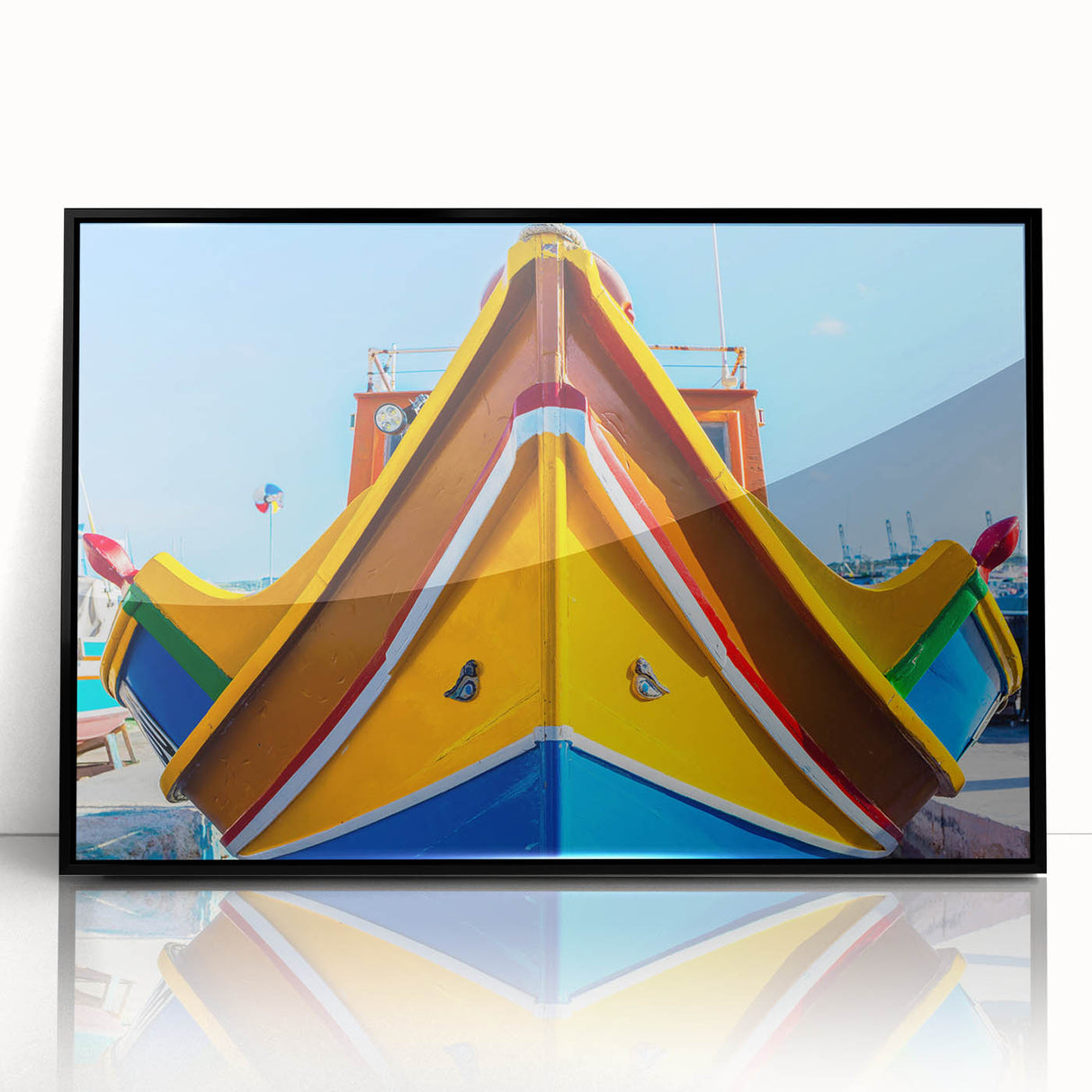 Large abstract wall art depicting a European Malta scenery in muted earth tones on a framed acrylic.