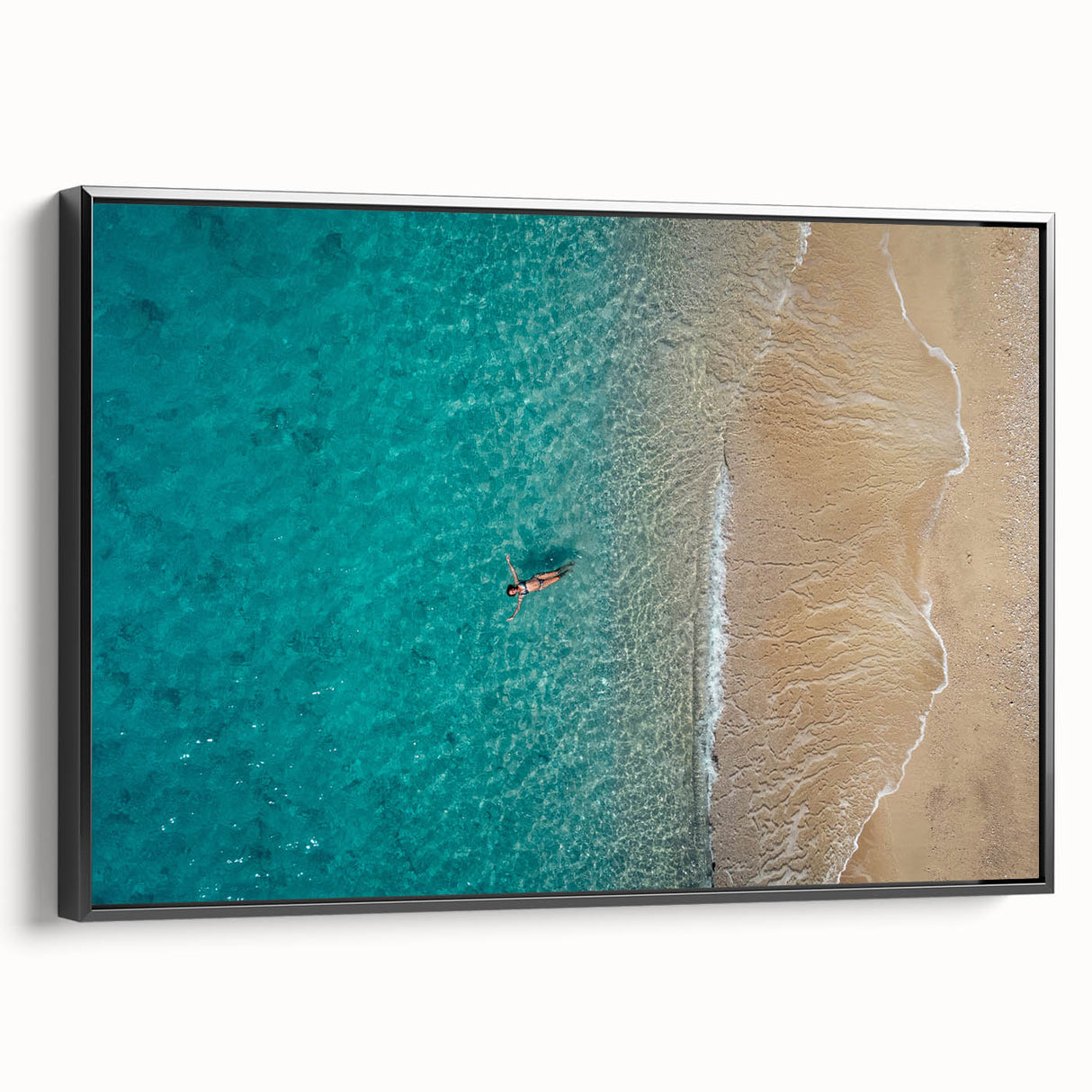 Black and white framed canvas of a Mediterranean landscape, ideal for bedroom wall decor.