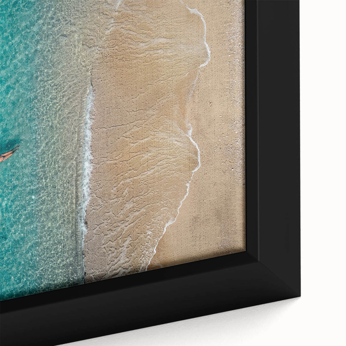 Black framed canvas of a textured Mediterranean seascape in vibrant colors, ideal for living room decor.