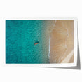 Extra large rolled print of a Mediterranean seaside town with vibrant blues and whites, ideal for art wall dining room.