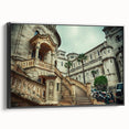 Black and white framed canvas featuring a vintage-style Monaco landscape, ideal for bedroom decor.