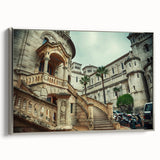 Landscape art painting of Monaco with vibrant colors on a silver-framed canvas, ideal for living room decor.