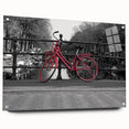 Acrylic print of Amsterdam canal scene in muted blues and greens, ideal for dining room decor.