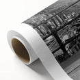 Art Deco poster of Amsterdam scenery on rolled canvas, featuring muted earth tones, ideal for nursery wall art.