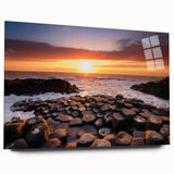 Large abstract wall art of Northern Ireland scenery in muted green and blue tones on acrylic glass.