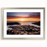 Extra large abstract art print of Northern Ireland scenery, in muted green and blue tones, framed with a silver mat.