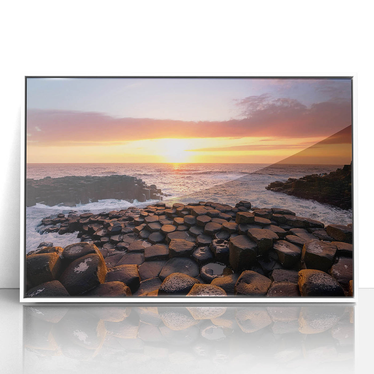 Acrylic print of a Northern Ireland landscape in muted green and blue tones, ideal for nursery wall art.