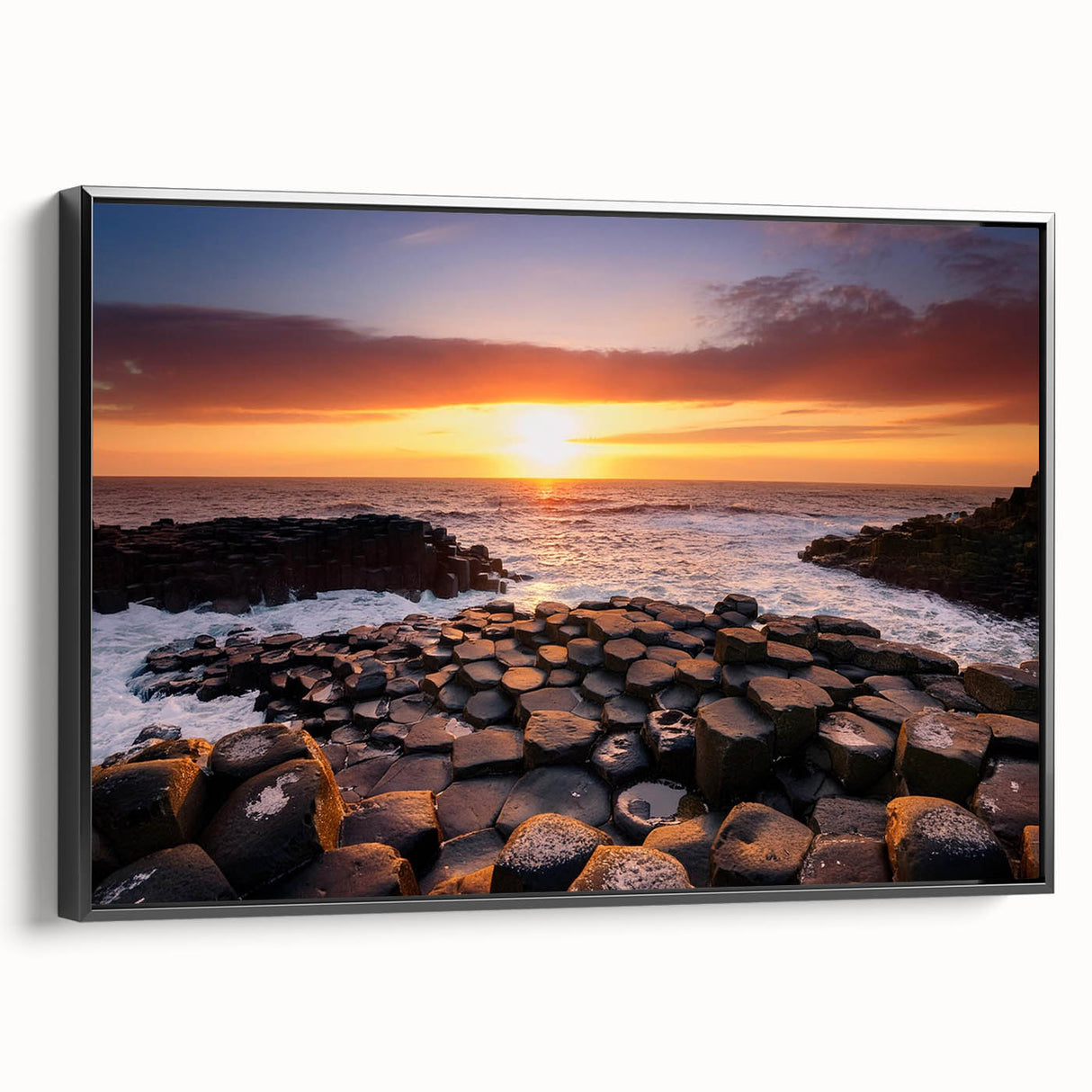 Black and white wall art depicting a vintage-style Northern Ireland landscape on framed canvas, suited for bedroom decor.