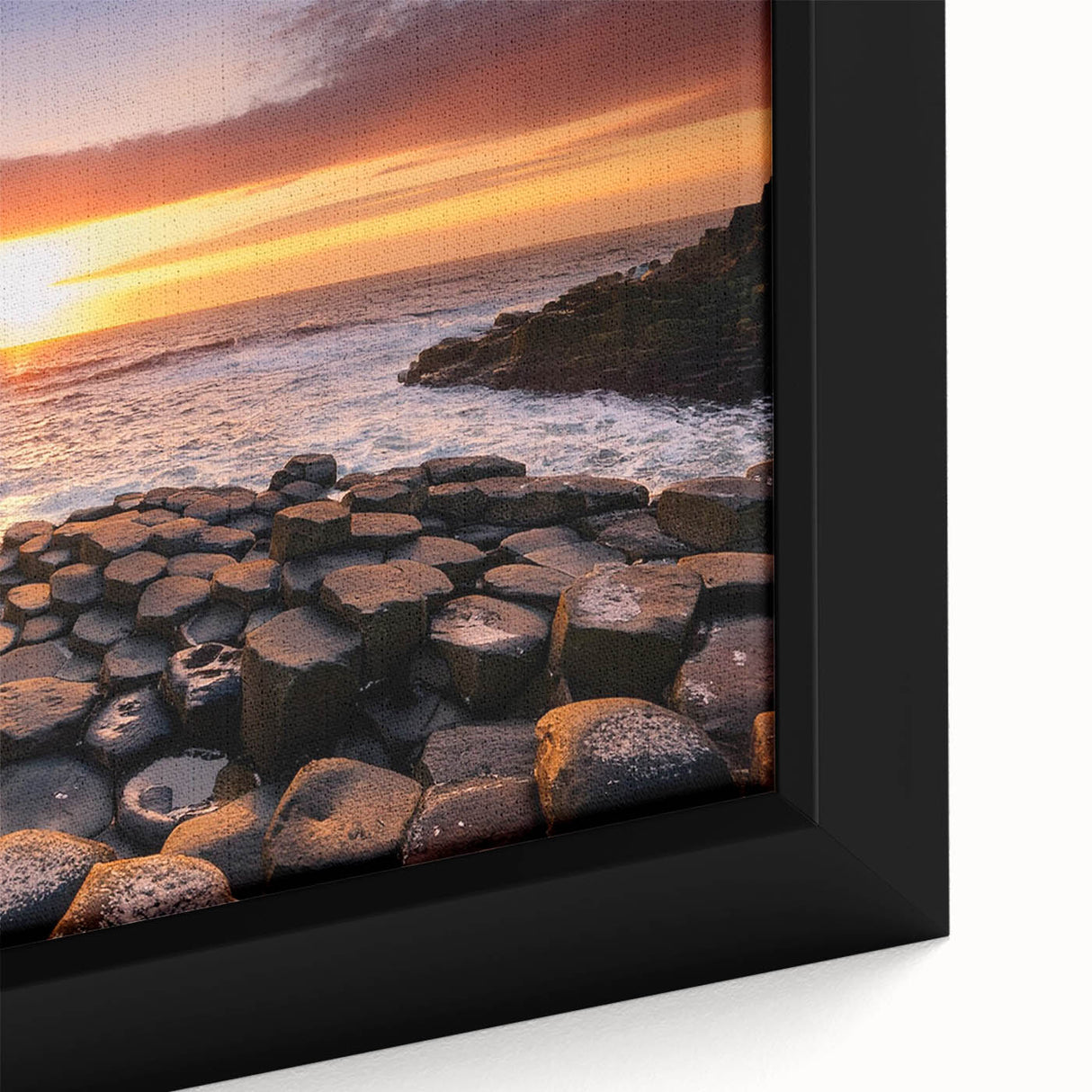 Black wall art depicting a textured Northern Ireland scenery in vibrant colors on a framed canvas.