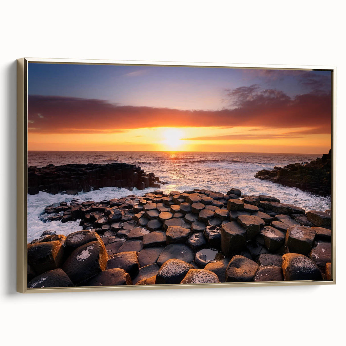 Framed canvas of a vintage-style Northern Ireland landscape in muted earth tones, ideal for bedroom wall decor.