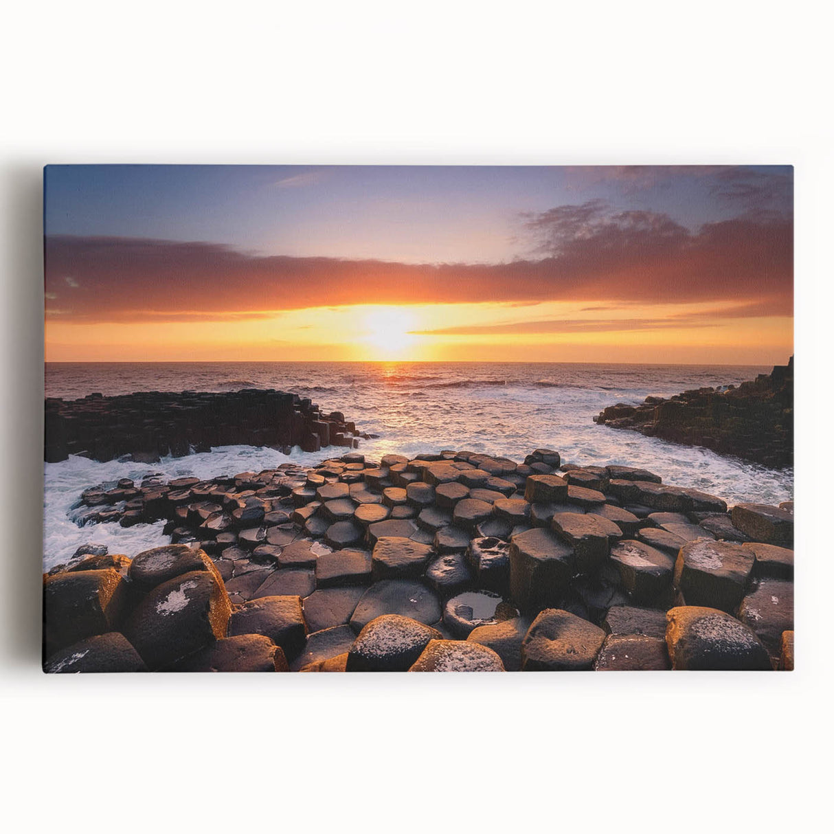 Black and white photo of Northern Ireland scenery on stretched canvas.