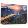 Acrylic print of a serene Norwegian landscape in muted blue and green tones, suitable for bedroom or dining room decor.