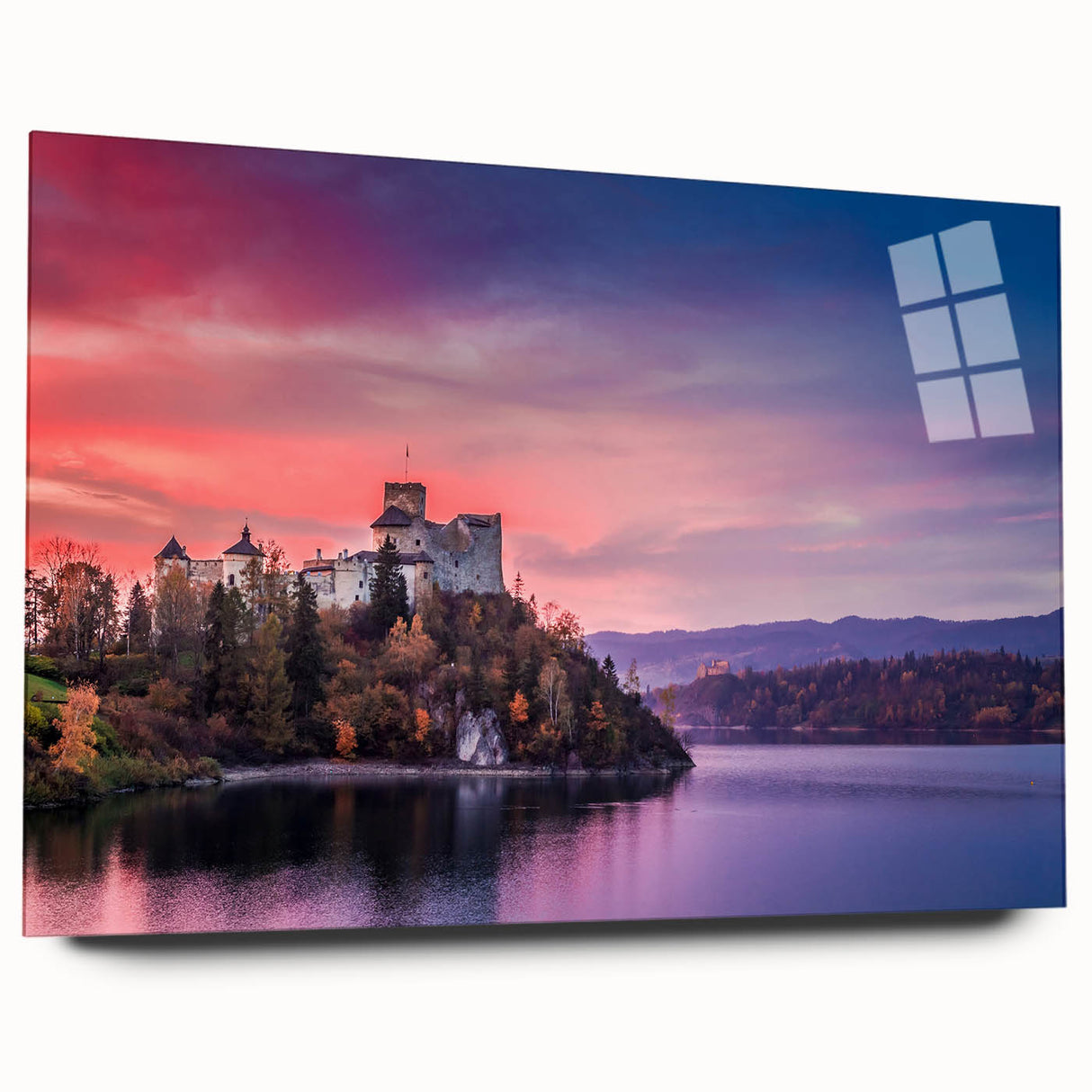 Acrylic print of a large abstract depiction of a European cityscape in cool blue tones, ideal for bedroom or dining room art.