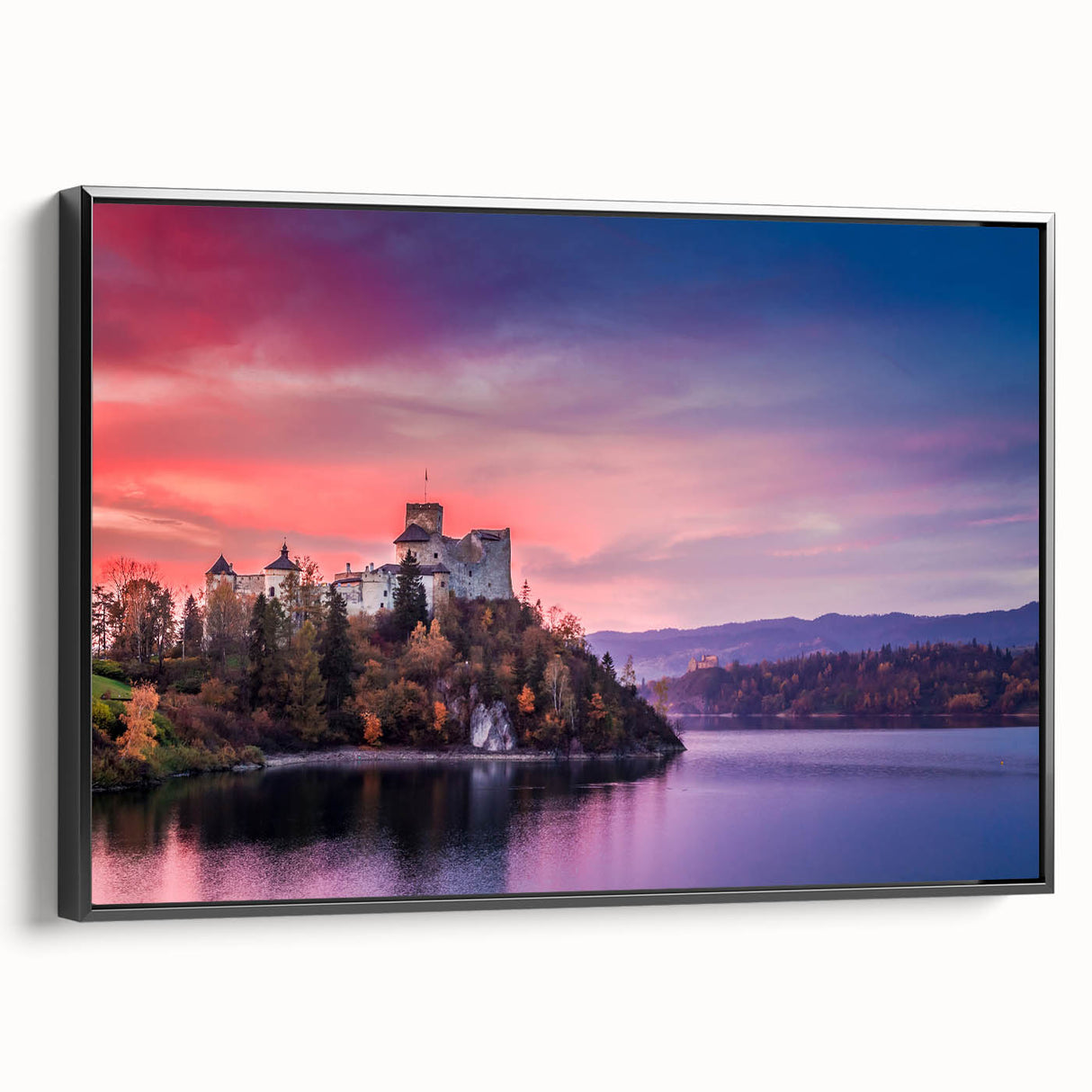 Black and white framed canvas depicting a vintage Polish landscape, ideal for bedroom wall decor.