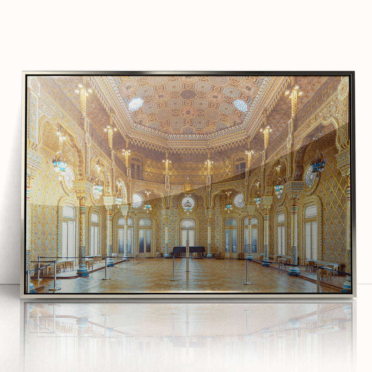 Framed acrylic print of Porto scenery with silver frame, featuring muted blue and gray tones.