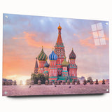 Acrylic print of Moscow skyline in muted gray and blue tones, suitable for bedroom or dining room decor.