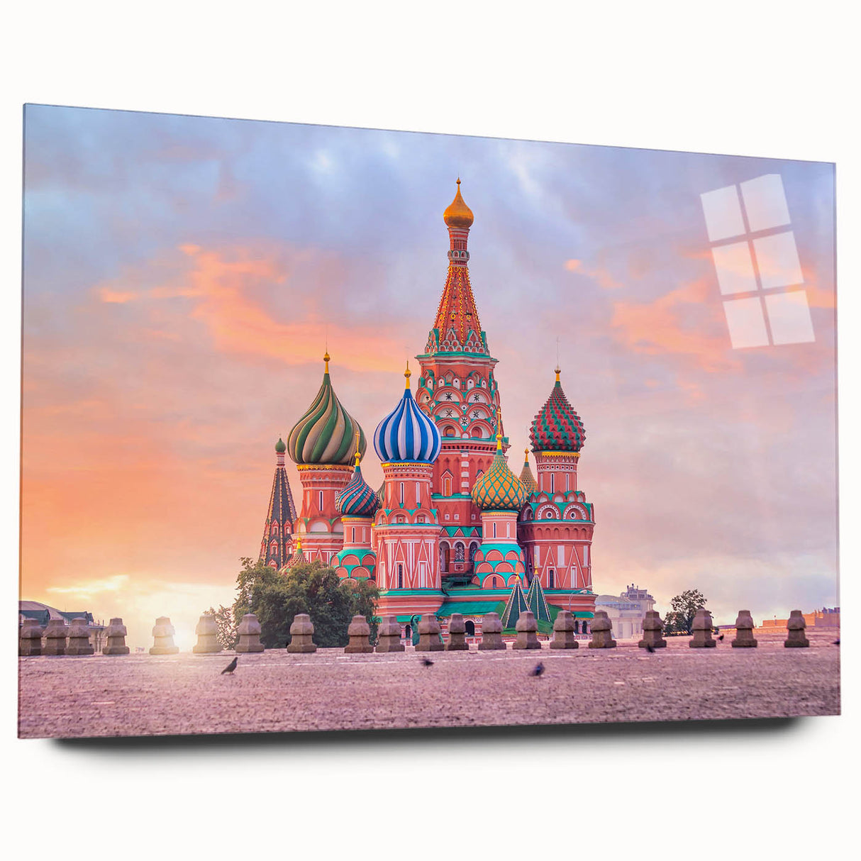 Acrylic print of a large abstract depiction of Moscow in muted blue and gray tones, suitable for bedroom or dining room art.