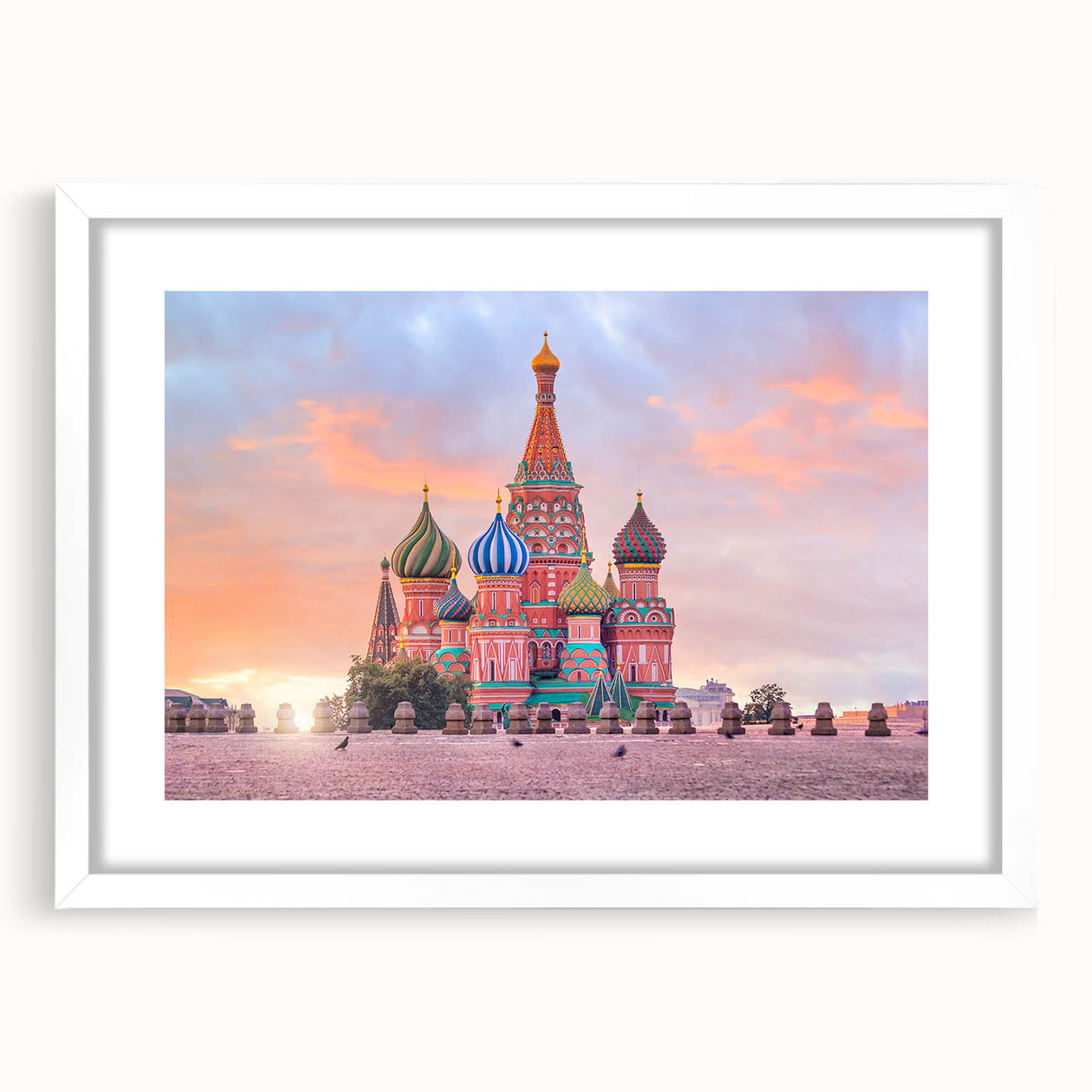 Textured art print of an abstract Moscow skyline in muted gray tones on a framed white canvas, ideal for bedroom decor.