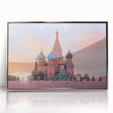 Framed acrylic print of Moscow skyline in muted silver tones, ideal for modern art wall decor.