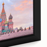 Extra large framed canvas featuring a textured depiction of the Moscow skyline in black with colorful art accents.