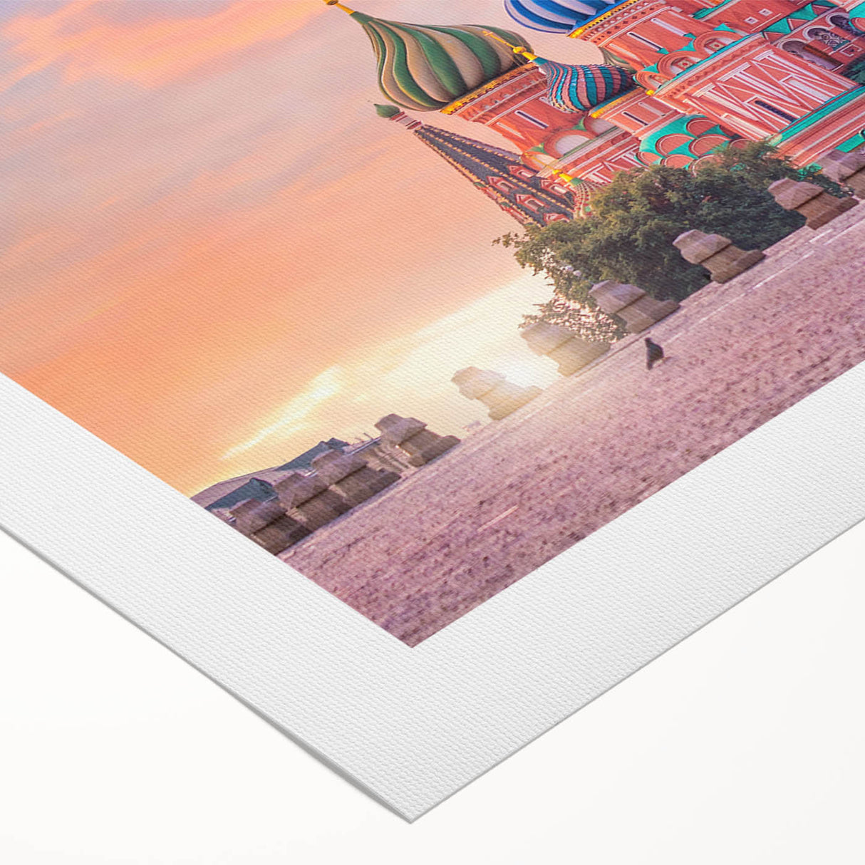 Art deco poster of Moscow skyline in muted gray and blue tones on rolled canvas, suitable for dining room wall art.