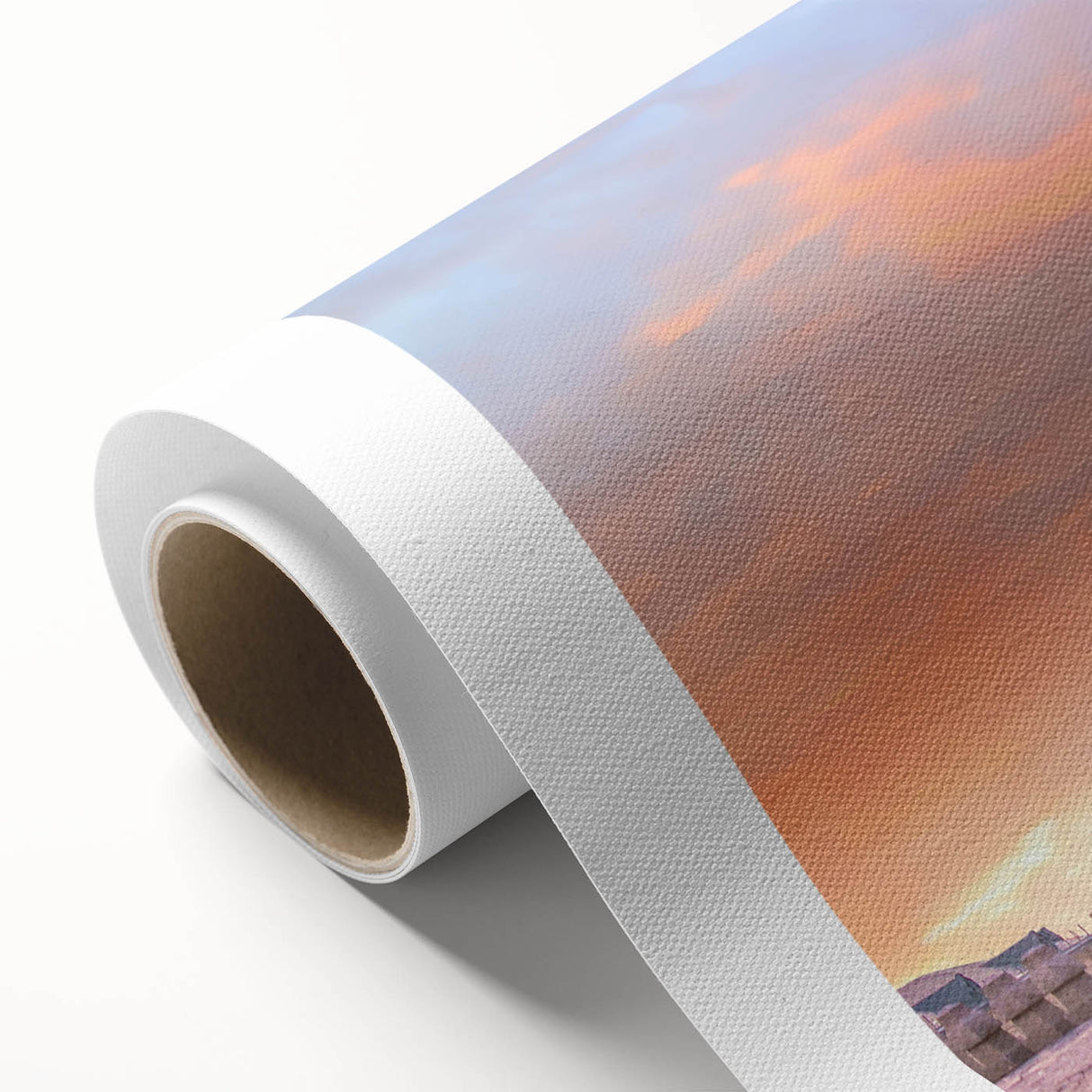 Art Deco style poster of Moscow skyline in muted tones on rolled canvas, suitable as nursery wall art.
