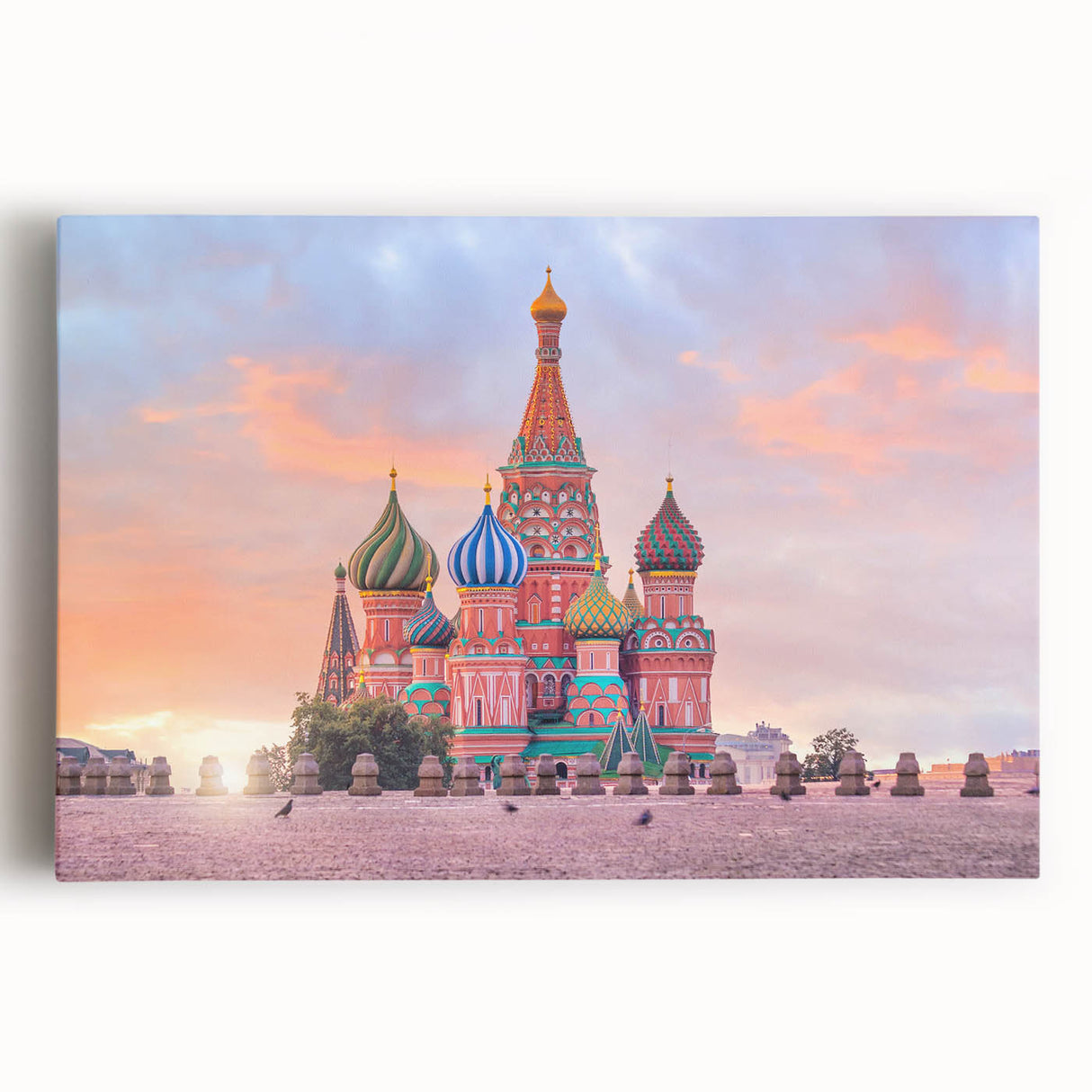 Black and white stretched canvas of Moscow skyline, ideal for kitchen wall art or bedroom decor.