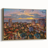 Framed canvas depicting a vintage-style landscape of Sochi with a gold frame, ideal for bedroom wall art.