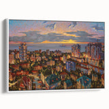 Vintage poster art of Sochi, Russia, featuring colorful, detailed imagery on a large framed canvas.