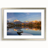 Extra large abstract art print of a European scenery in muted earth tones on a framed canvas, ideal for living room decor.