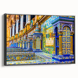 Black and white landscape art painting of Andalucia, Spain on framed canvas, ideal for bedroom decor.