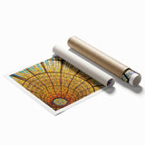 Rolled print of Barcelona scenery with muted floral accents, suitable for classy bathroom wall art.