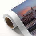 Art Deco poster of Madrid skyline in muted blue and gray, rolled canvas, ideal for nursery wall art.