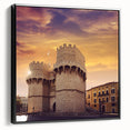 Black and white framed canvas of a vintage Valencia landscape, ideal for bedroom wall decor.