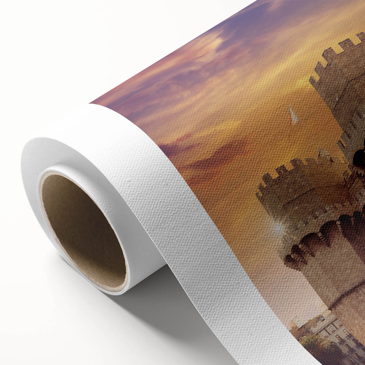 Art deco poster of Valencia scenery in pastel shades on rolled canvas, ideal for nursery wall art.