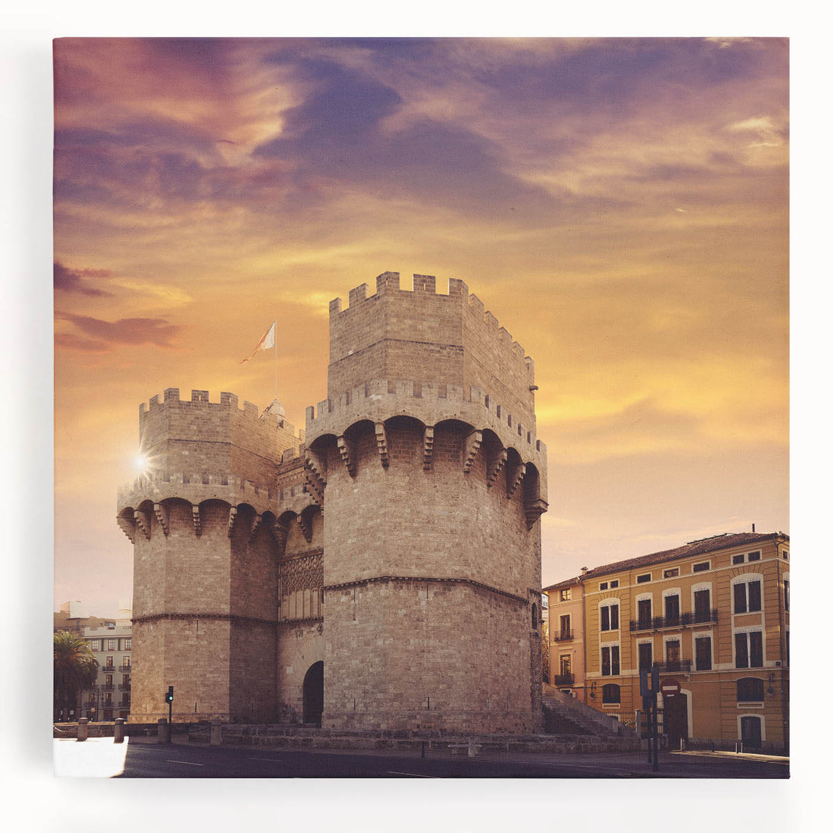 Large black and white canvas print of Valencia scenery, ideal for kitchen wall art.
